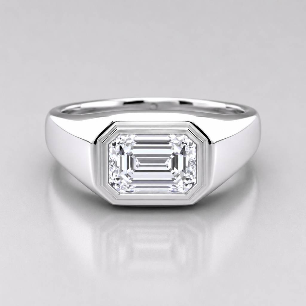 2.68 ct Emerald Cut Lab Diamond Engagement Ring with Bezel Setting