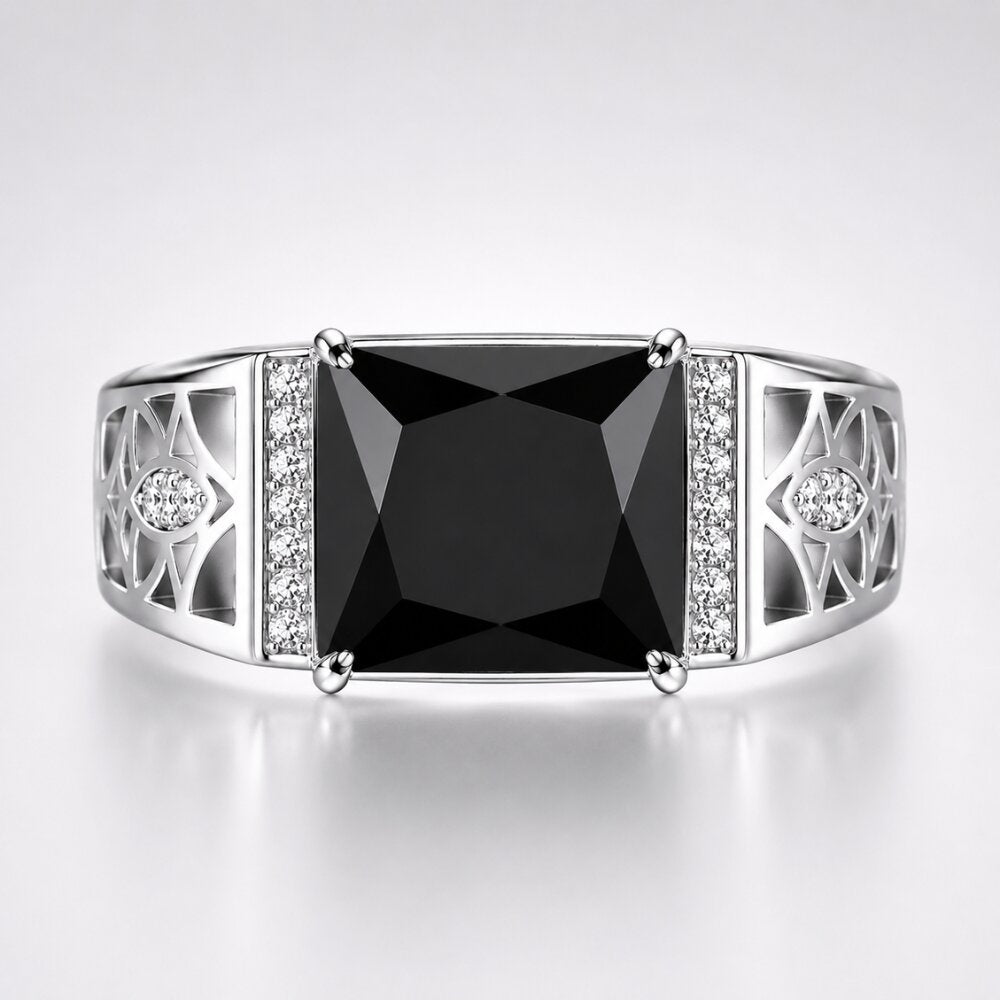 5.5 Carat Radiant Cut Black Diamond Statement Ring For Men