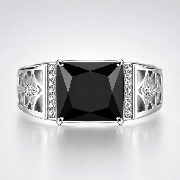 5.5 Carat Radiant Cut Black Diamond Statement Ring For Men