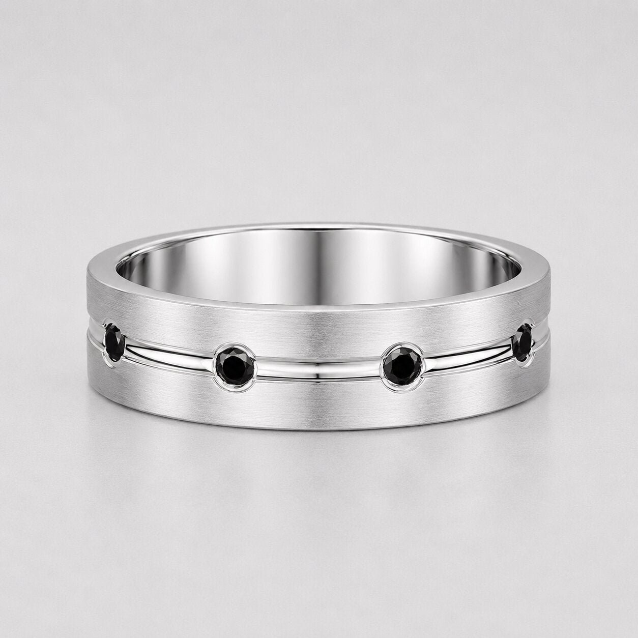 1 Carat Round Cut Black Diamond Groove Men's Wedding Ring