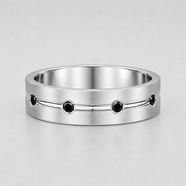 1 Carat Round Cut Black Diamond Groove Men's Wedding Ring