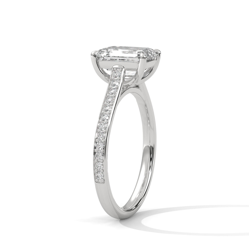 Emerald Cut Lab Diamond Solitaire With Accent Ring