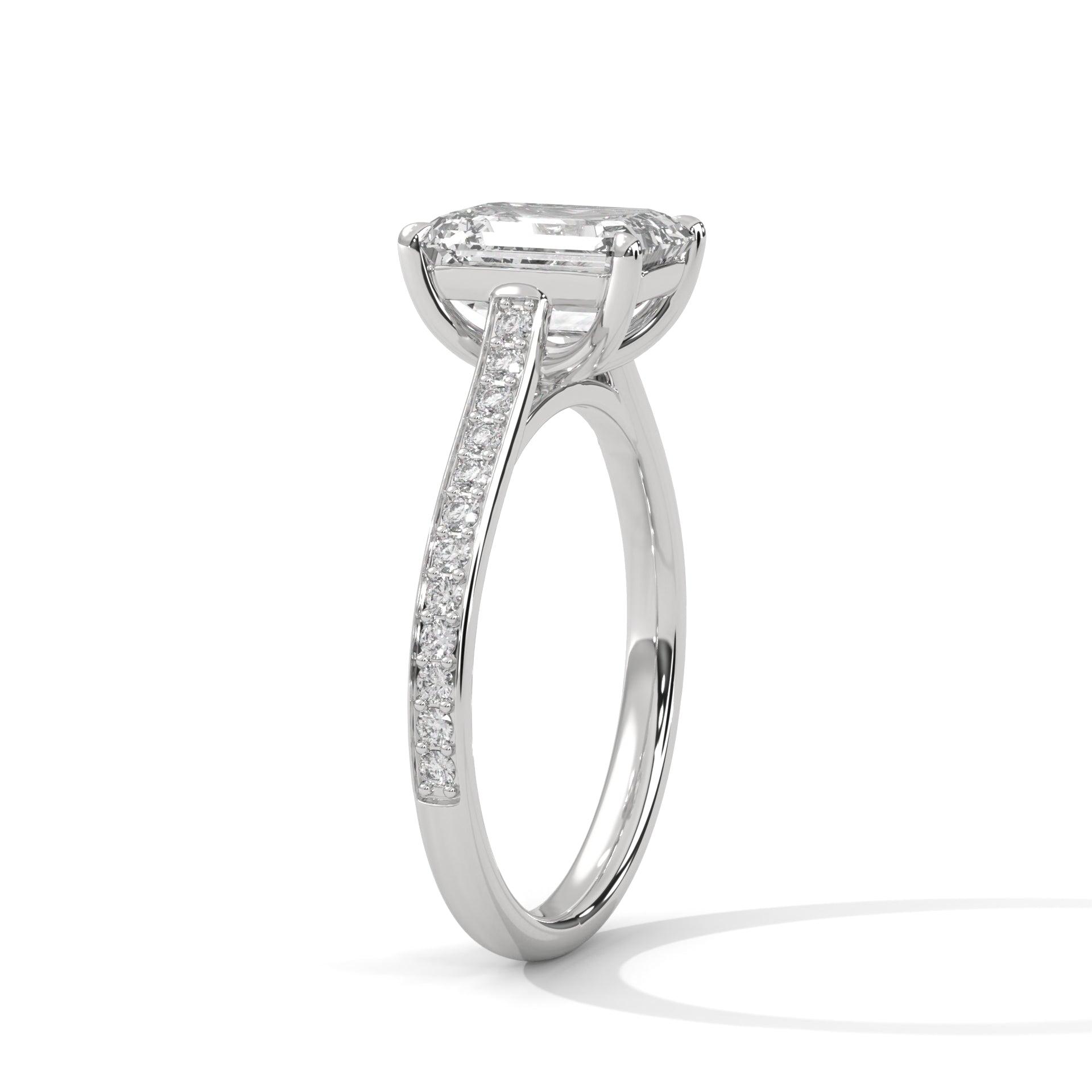 Emerald Cut Lab Diamond Solitaire Ring With Accent