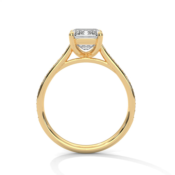 Emerald Cut Lab Diamond Solitaire Ring With Accent