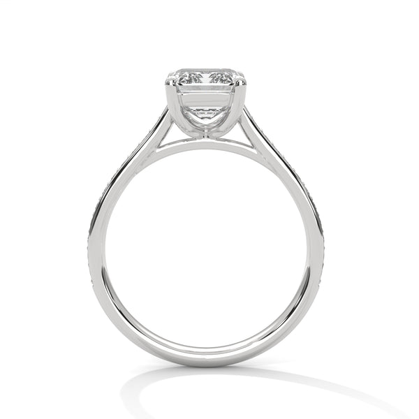 Emerald Cut Lab Diamond Solitaire Ring With Accent