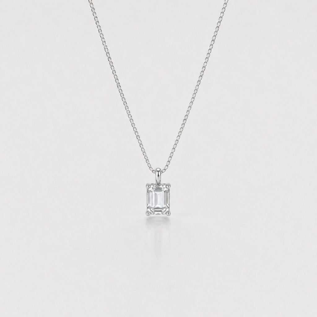 3 ct Emerald Cut Lab Grown Single Diamond Pendant Gifts For Him