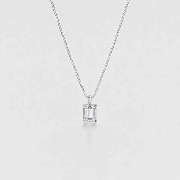 3 ct Emerald Cut Lab Grown Single Diamond Pendant Gifts For Him