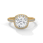 Cushion Solitaire Diamond Ring With Halo Setting