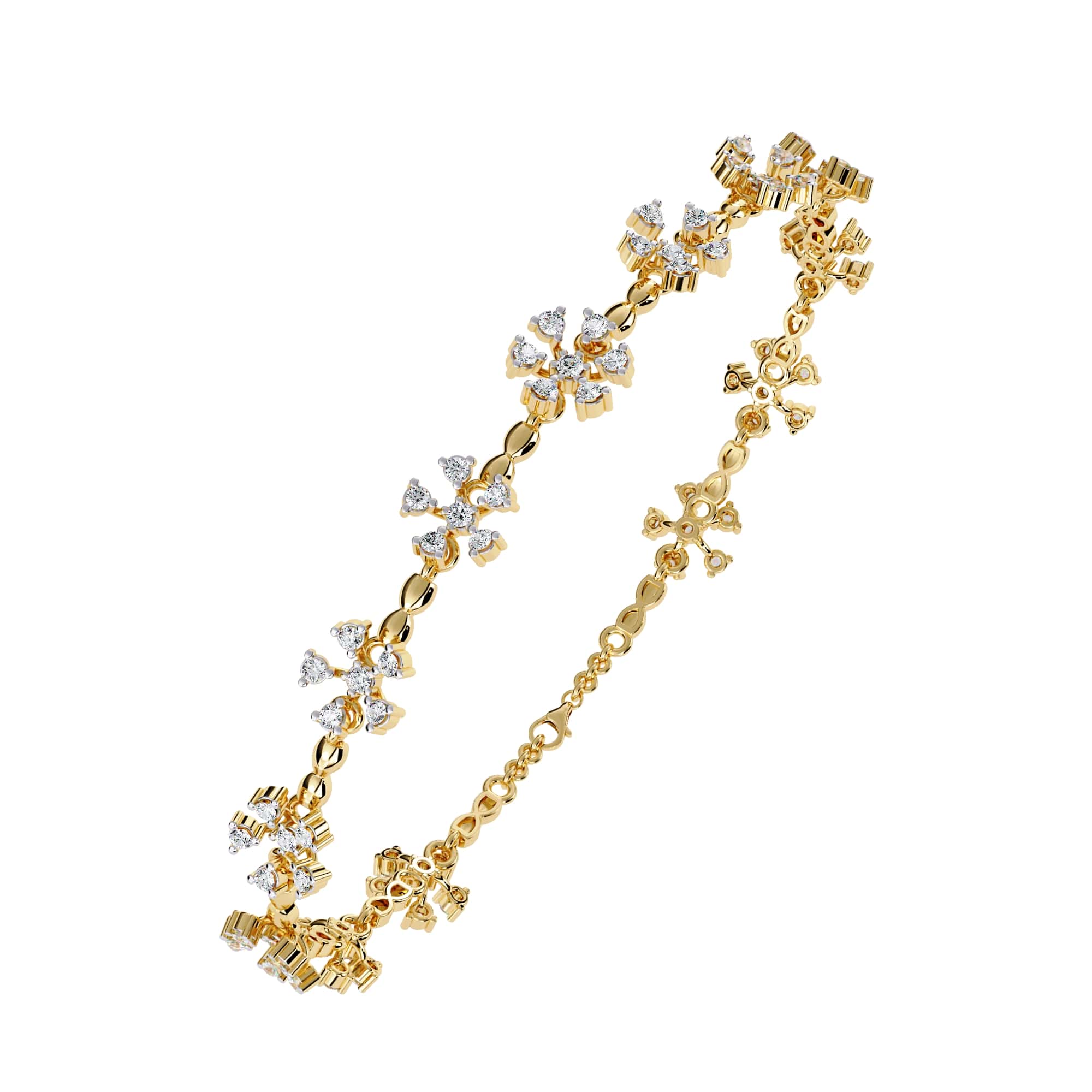 Gold necklace with diamond-like stones on a white background