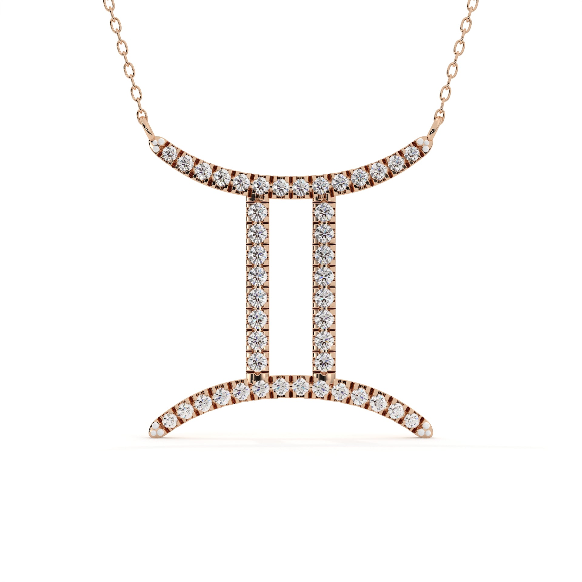 1 carat round lab grown diamond Gemini zodiac pendant in yellow gold with matching gold chain.