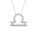1 carat round cut lab grown diamond Libra zodiac sign pendant in yellow gold with a matching gold chain.