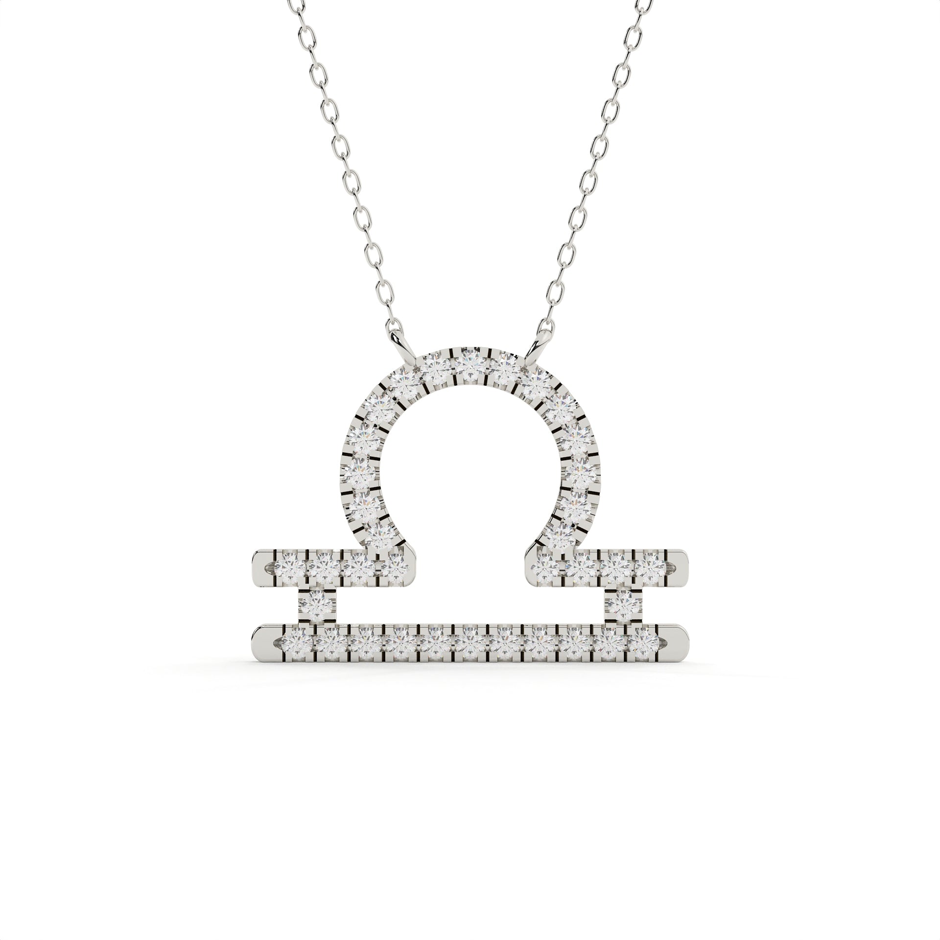 1 carat round cut lab grown diamond Libra zodiac sign pendant in yellow gold with a matching gold chain.