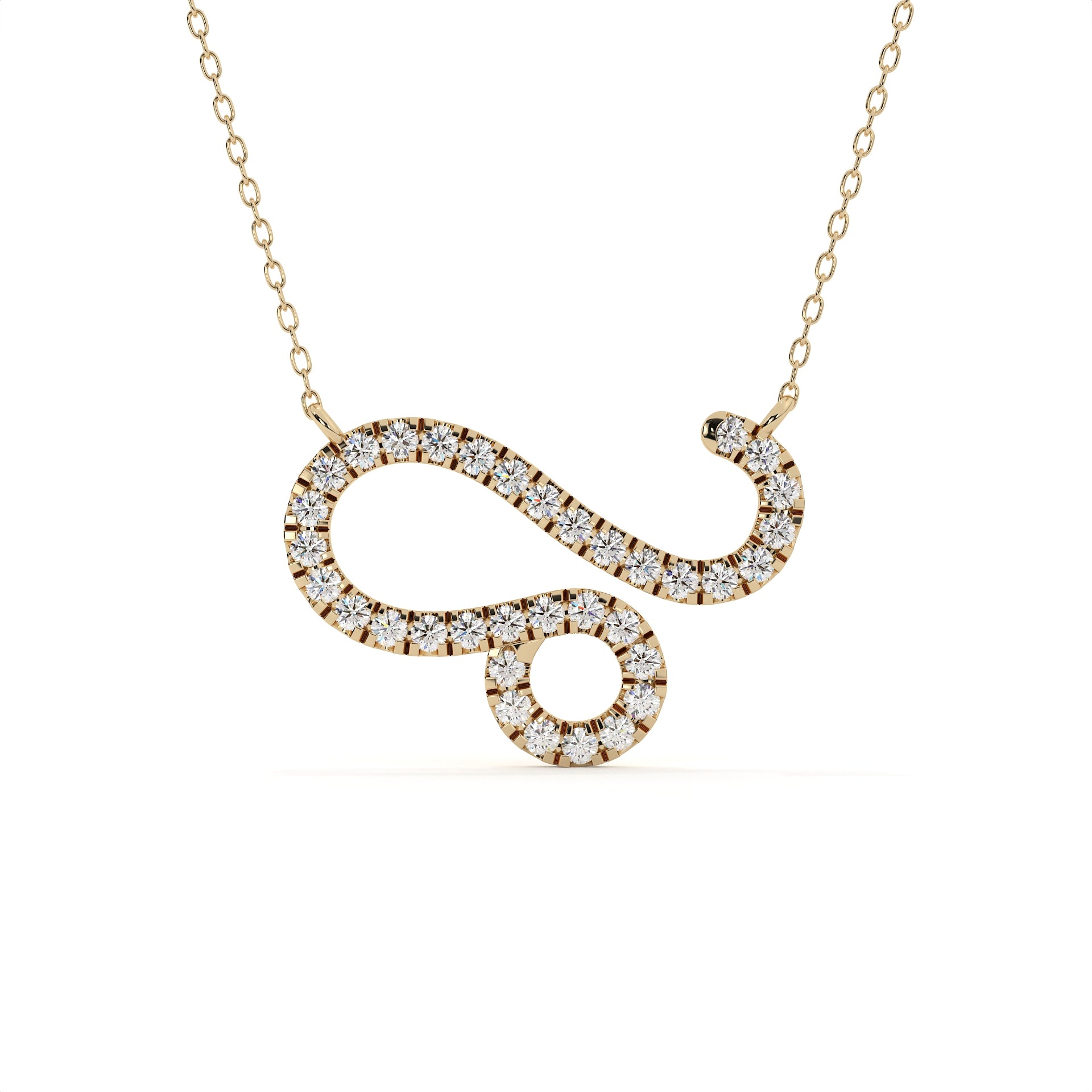1 carat round cut lab grown diamond Leo zodiac pendant in yellow gold with a matching gold chain.