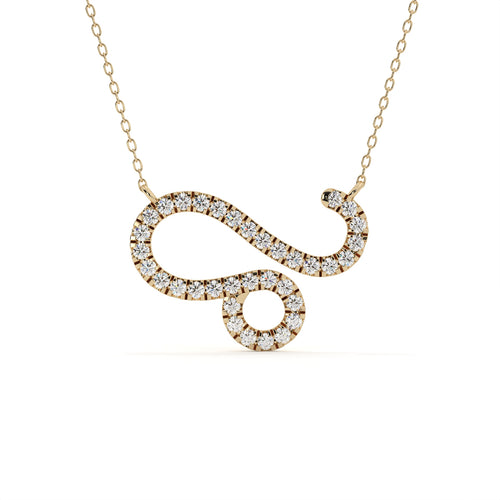 1 carat round cut lab grown diamond Leo zodiac pendant in yellow gold with a matching gold chain.