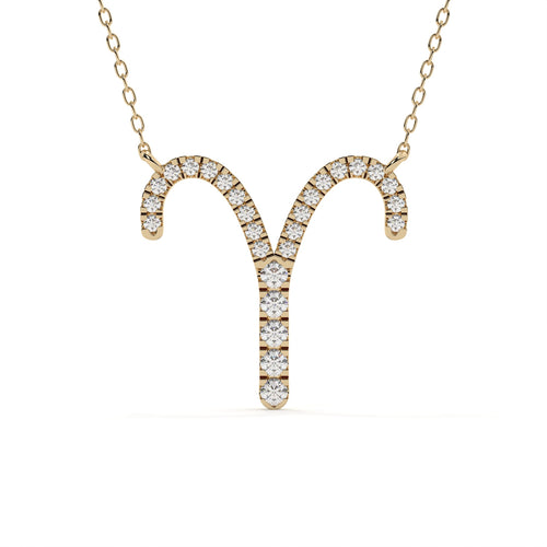 Gold necklace with zodiac sign pendant on a white background
