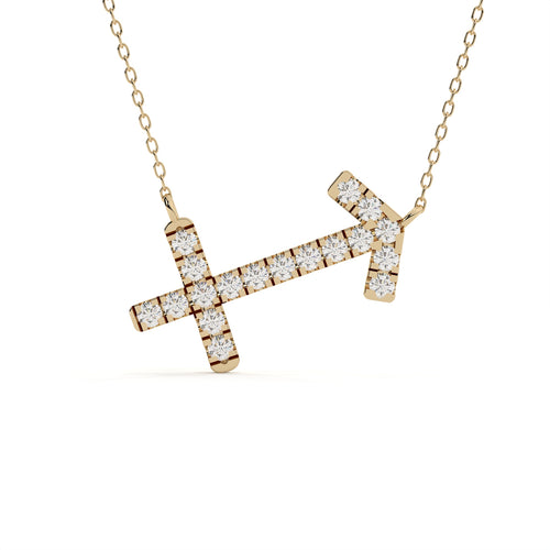 1 carat Sagittarius zodiac sign pendant with round lab grown diamonds in yellow gold and a matching gold chain.