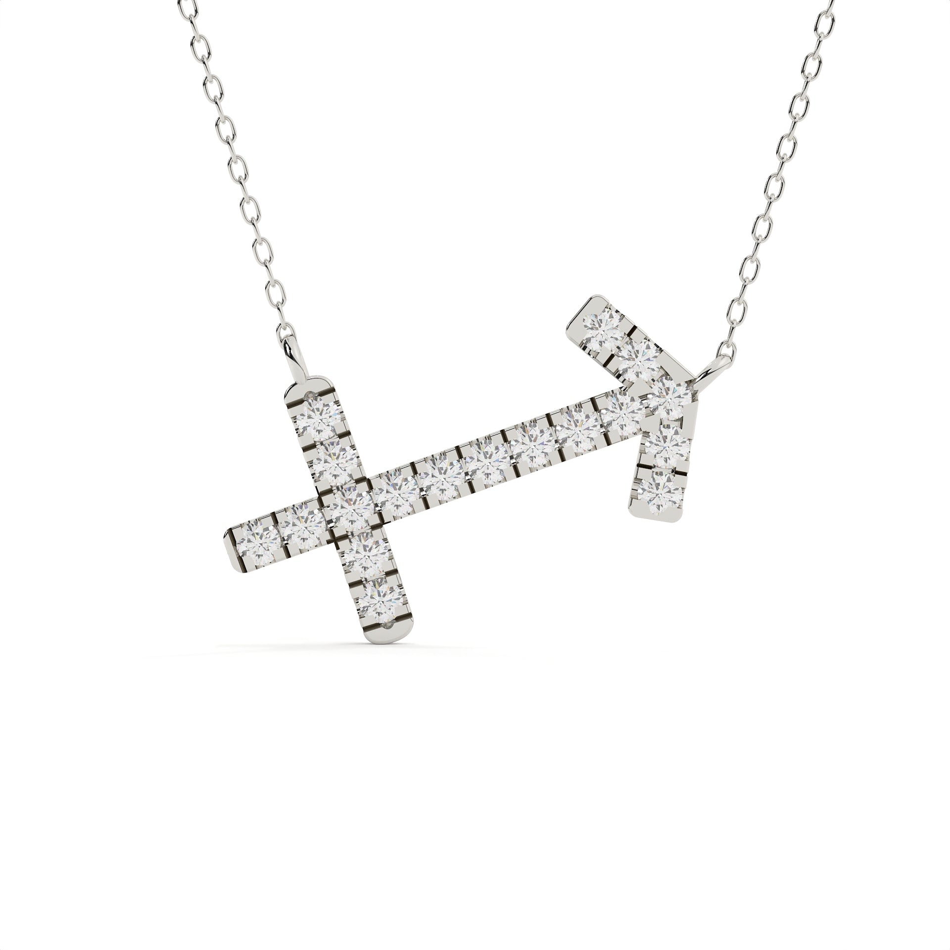 1 carat Sagittarius zodiac sign pendant with round lab grown diamonds in yellow gold and a matching white gold chain.