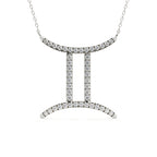 1 carat round lab grown diamond Gemini zodiac pendant in yellow gold with matching gold chain for May 21 to June 20 birthdays.