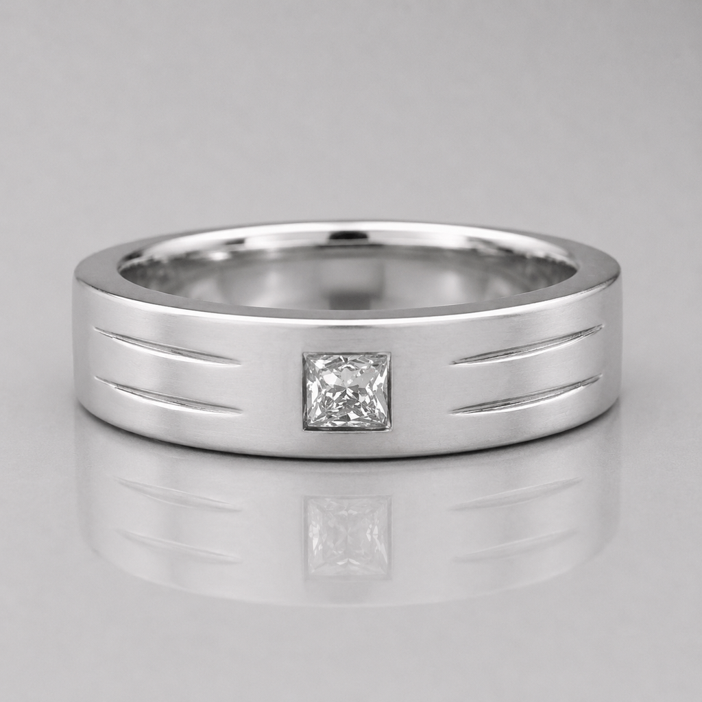 0.5 Carat Lab Grown Princess Cut Single Diamond Mens Ring