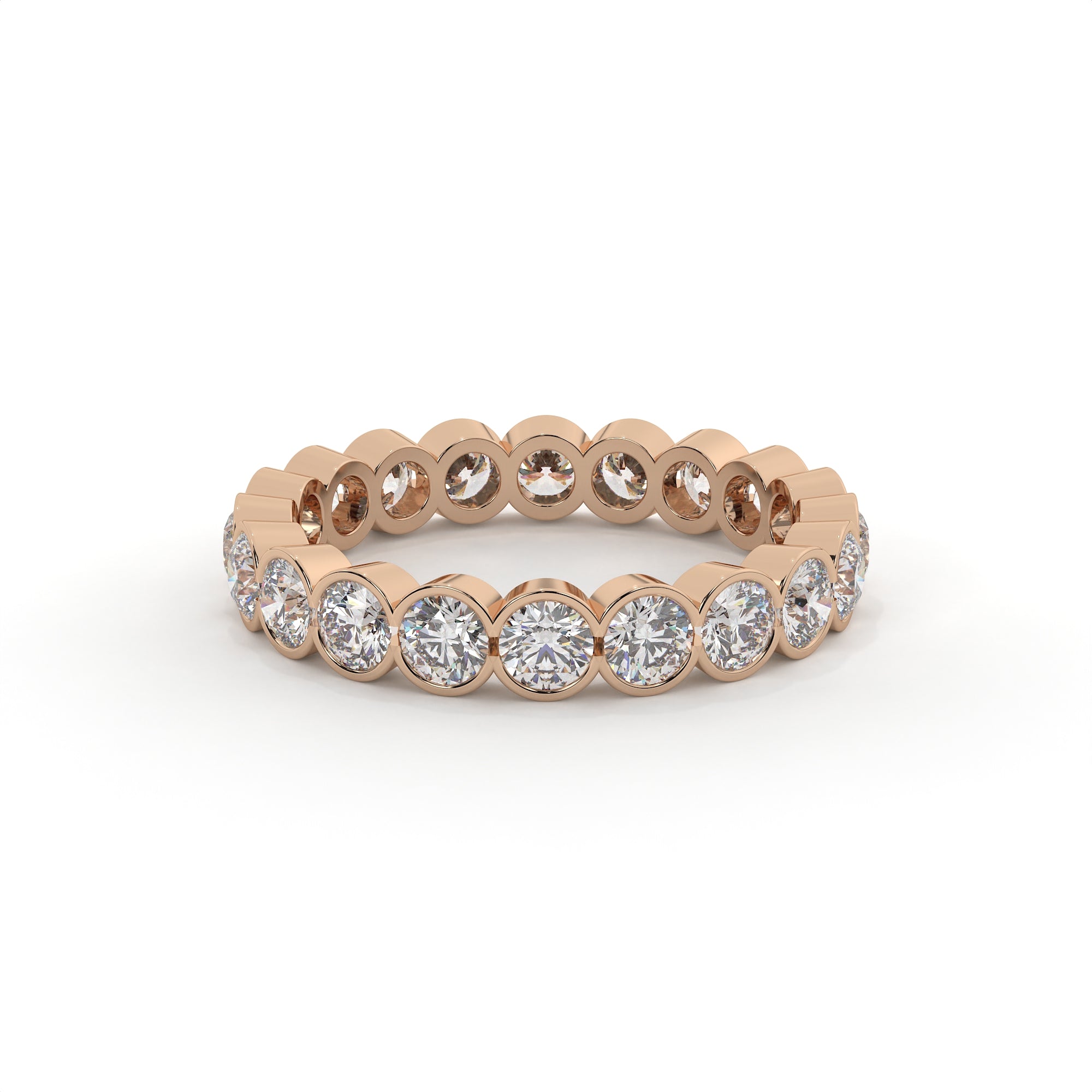 Rose gold ring with diamonds on a white background