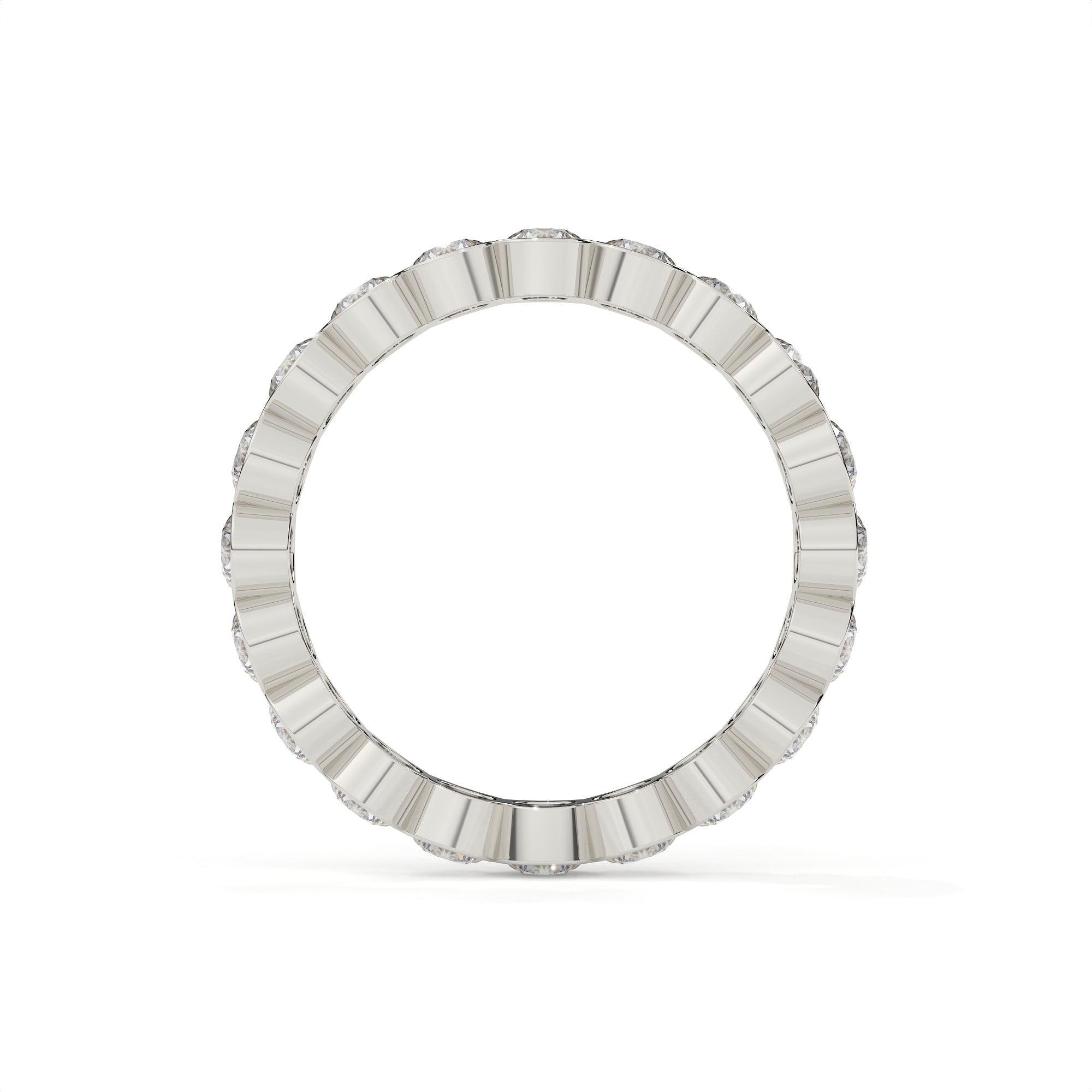 Silver ring with a textured band on a white background