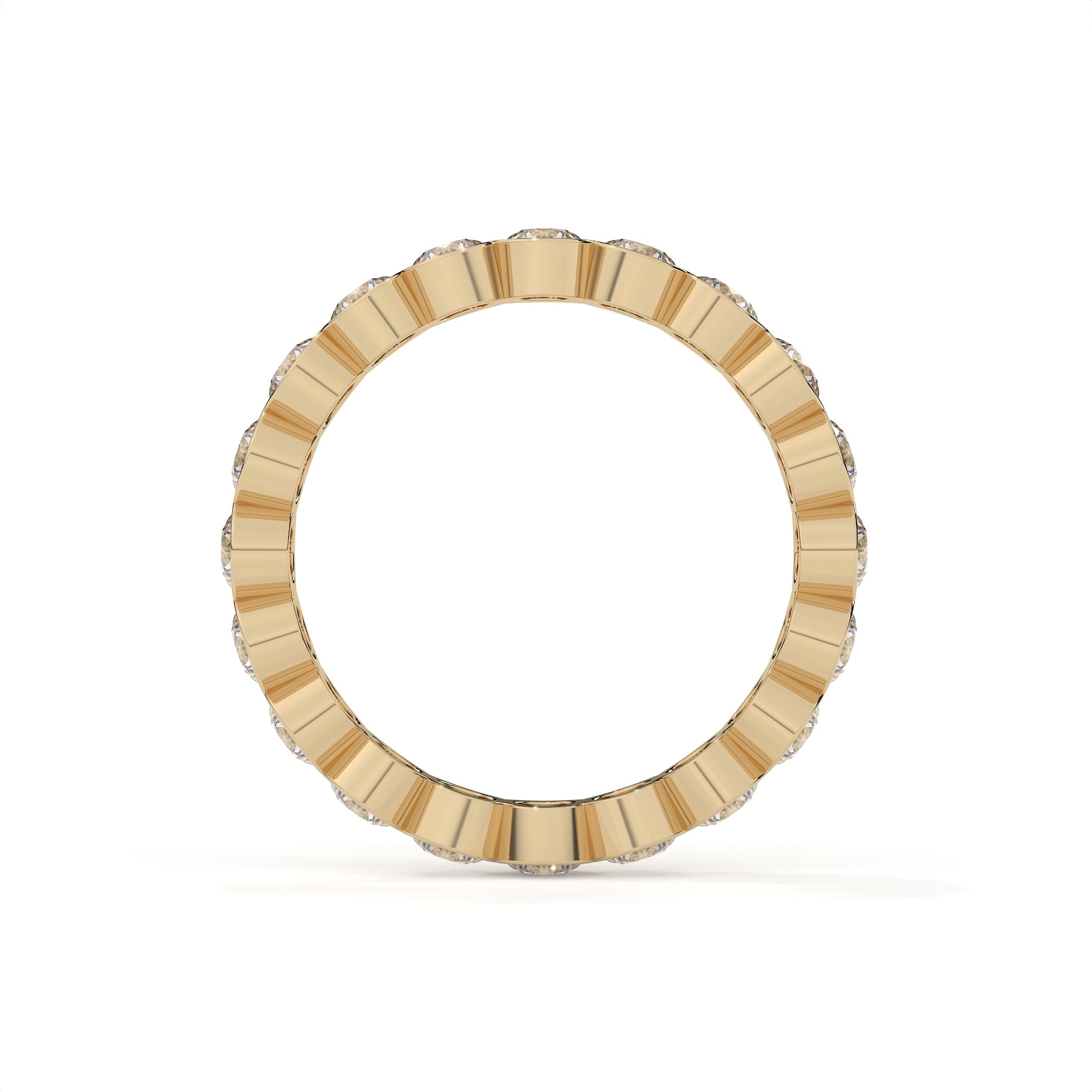 Gold ring with a textured band on a white background