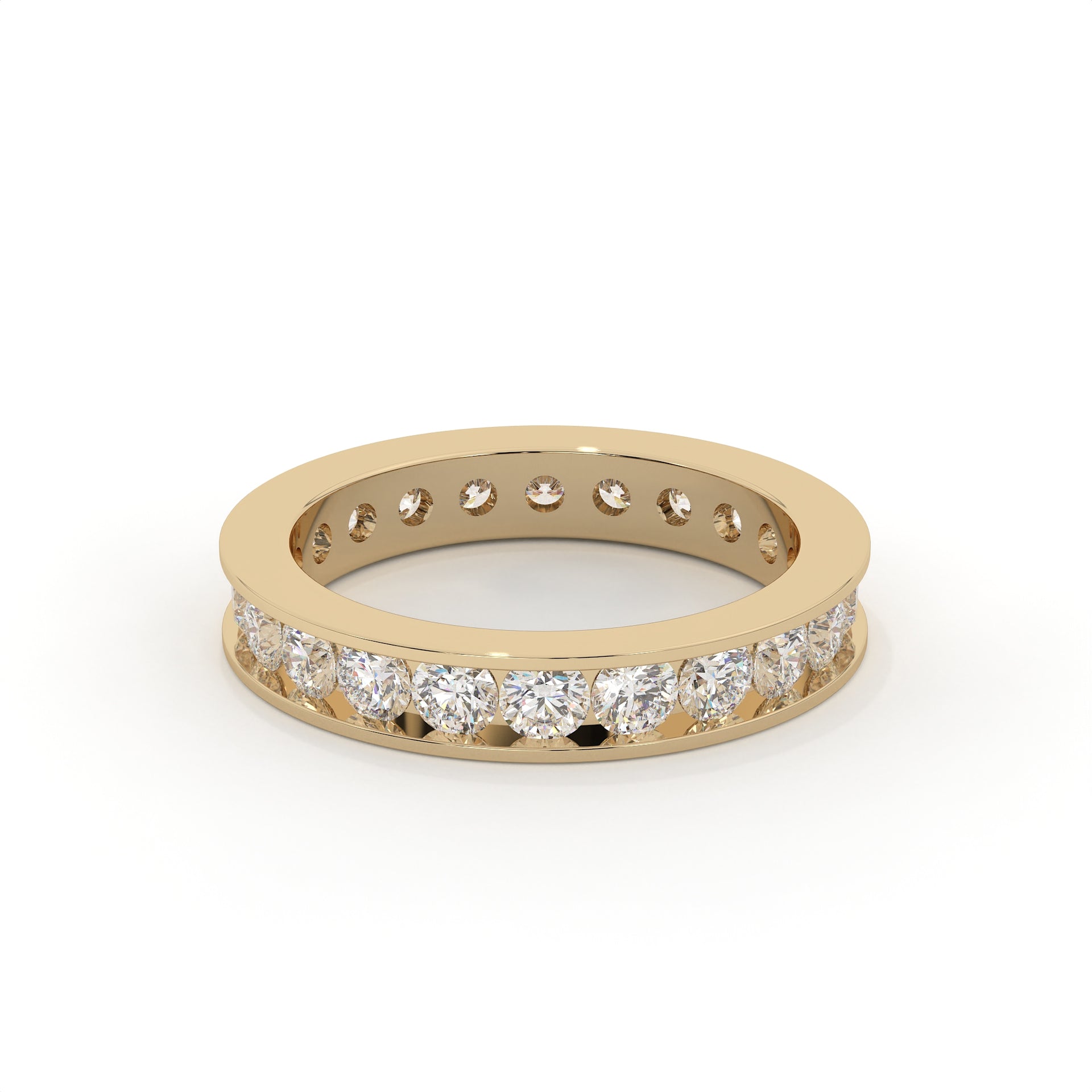 Gold ring with diamonds on a white background