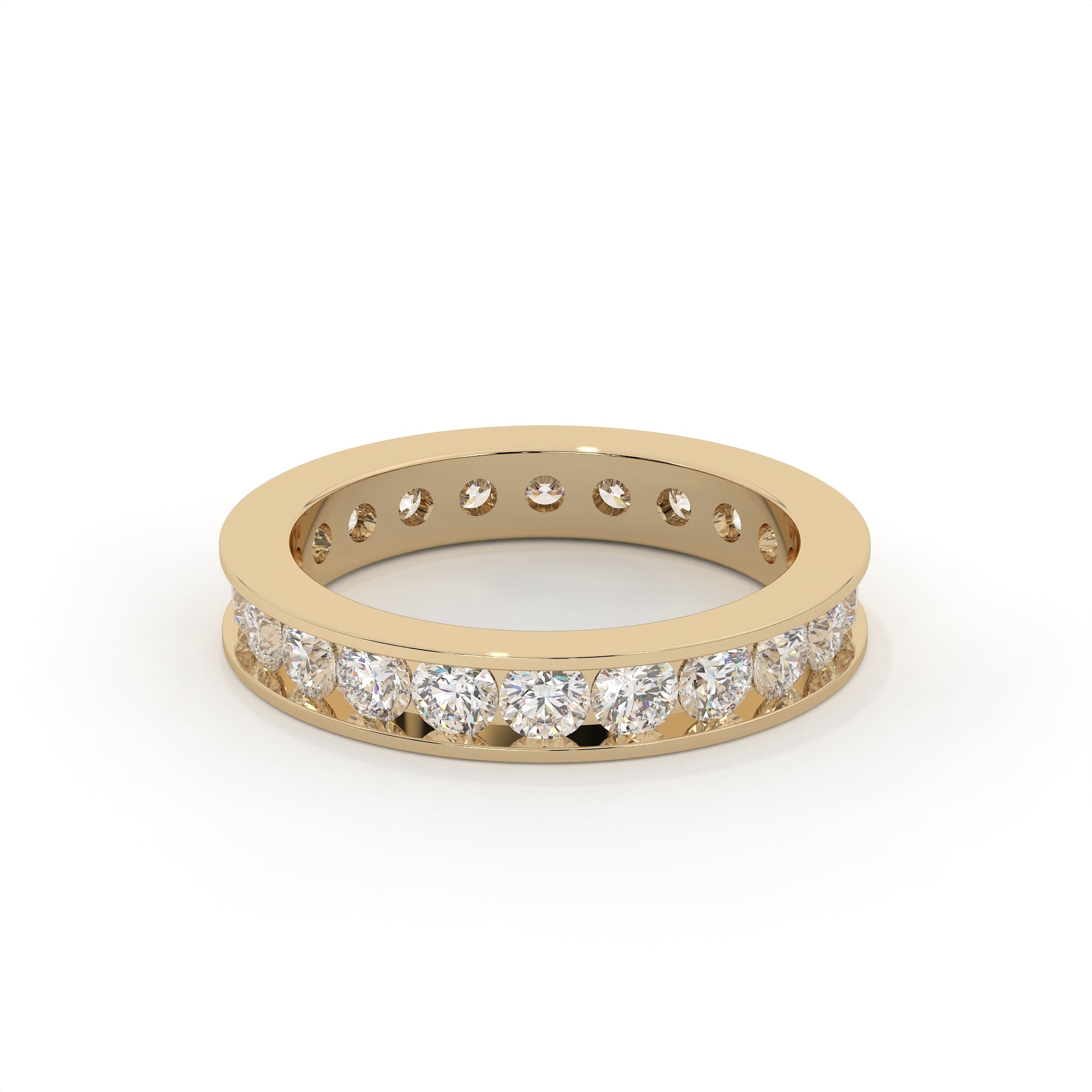 Gold ring with diamonds on a white background