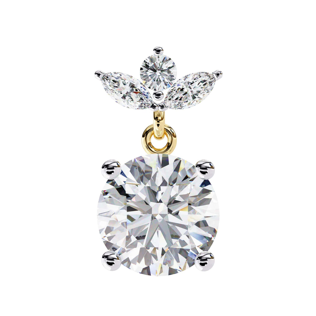 Diamond pendant with yellow gold chain on a white background