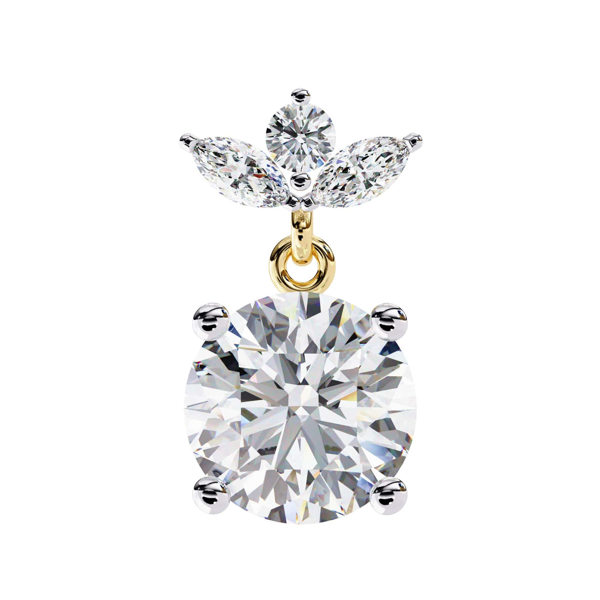 Diamond pendant with yellow gold chain on a white background