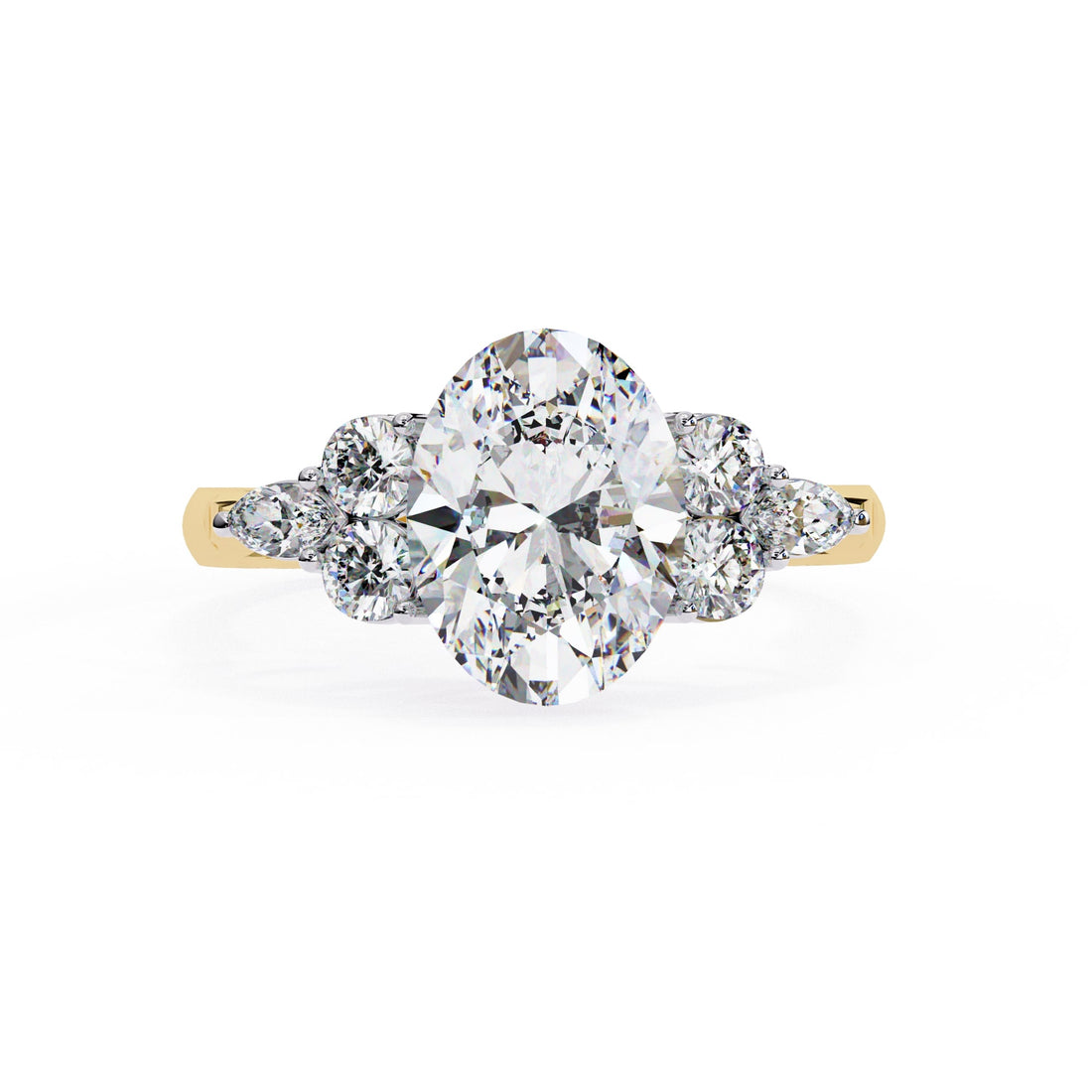 Diamond ring with gold band on a white background