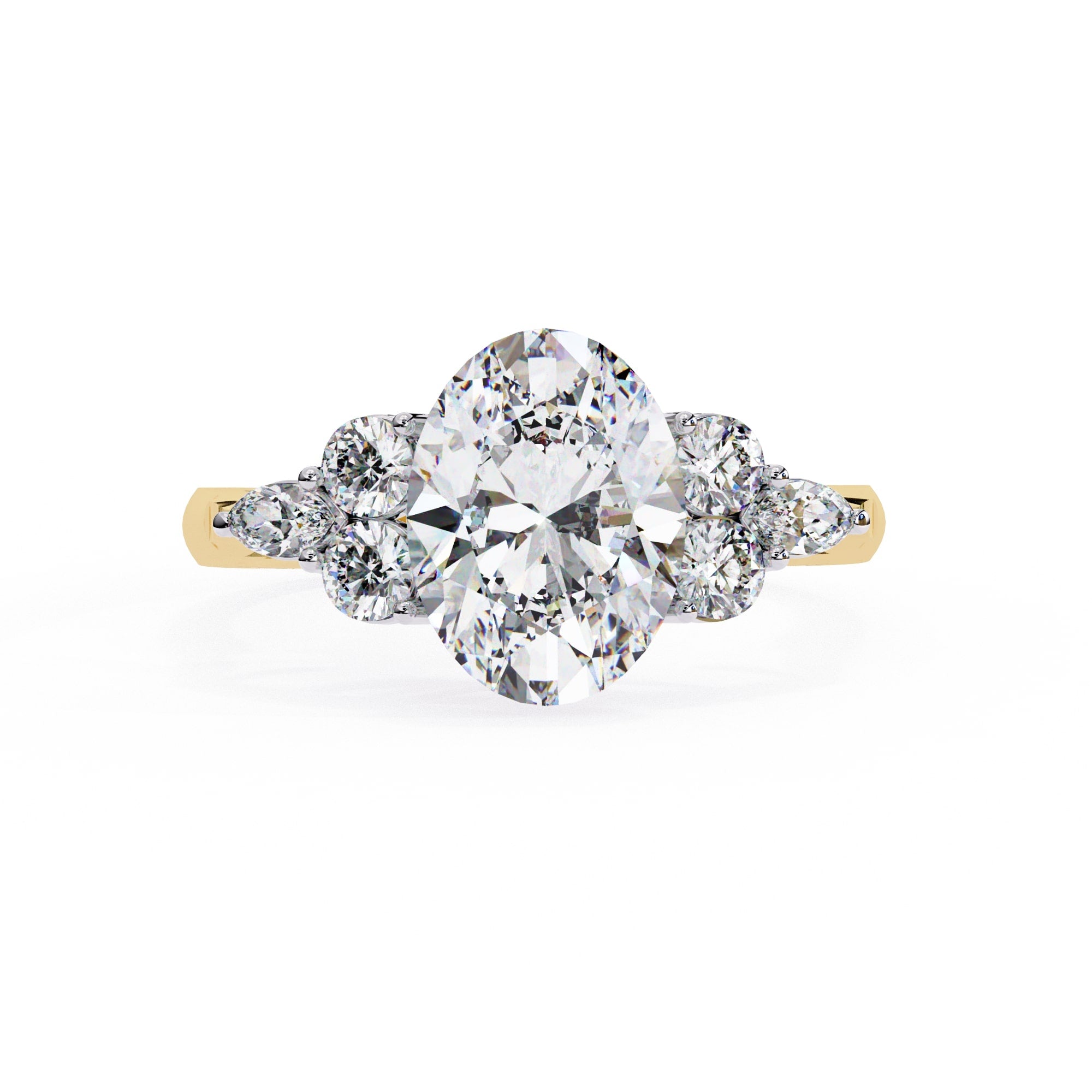 Diamond ring with gold band on a white background