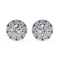 Round Brilliant Cluster Diamond Stud Earrings Halo Style