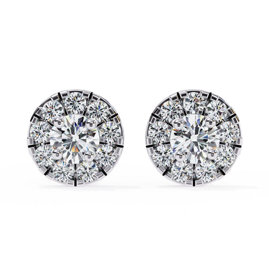 Round Brilliant Cluster Diamond Stud Earrings Halo Style