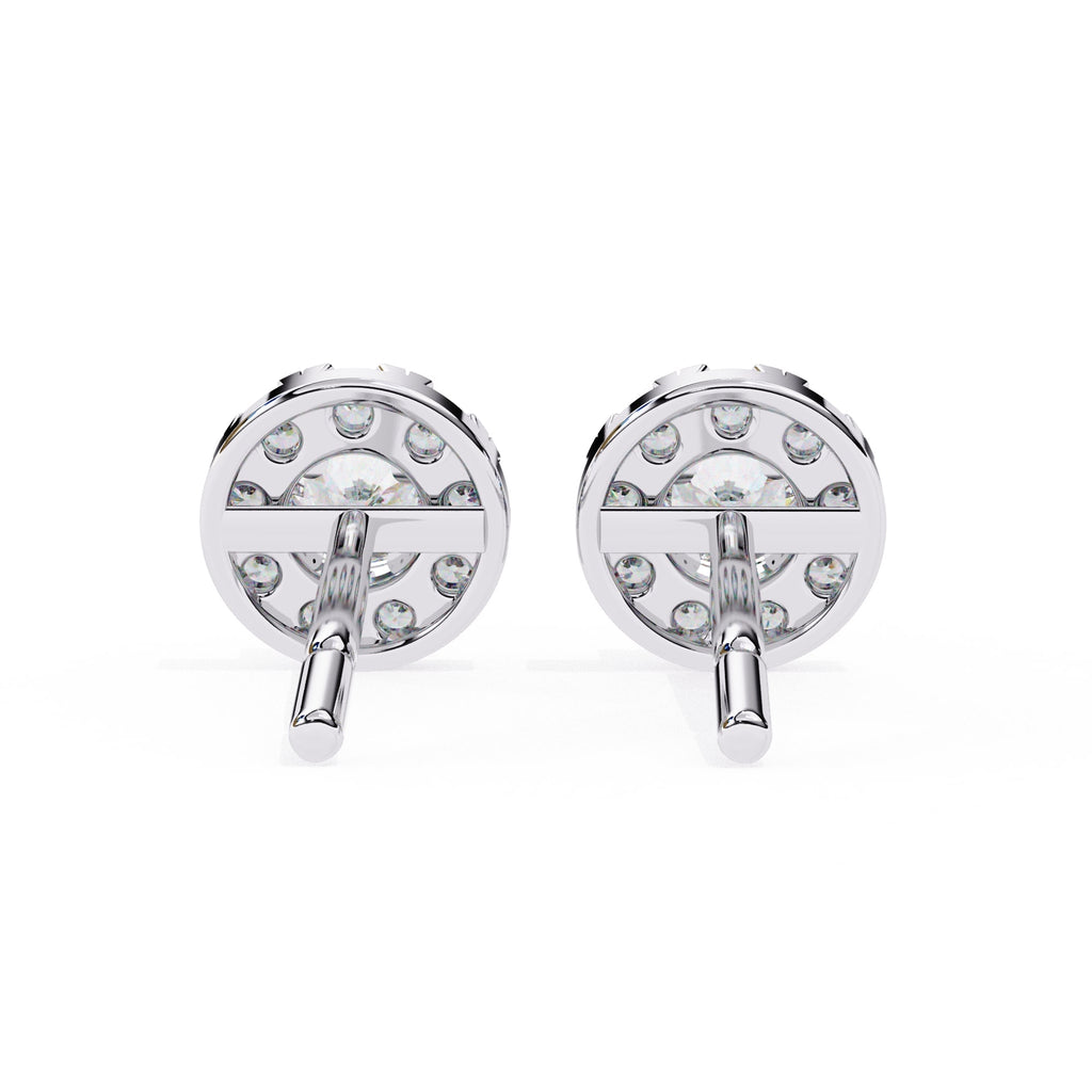 Round Brilliant Cluster Diamond Stud Earrings Halo Style