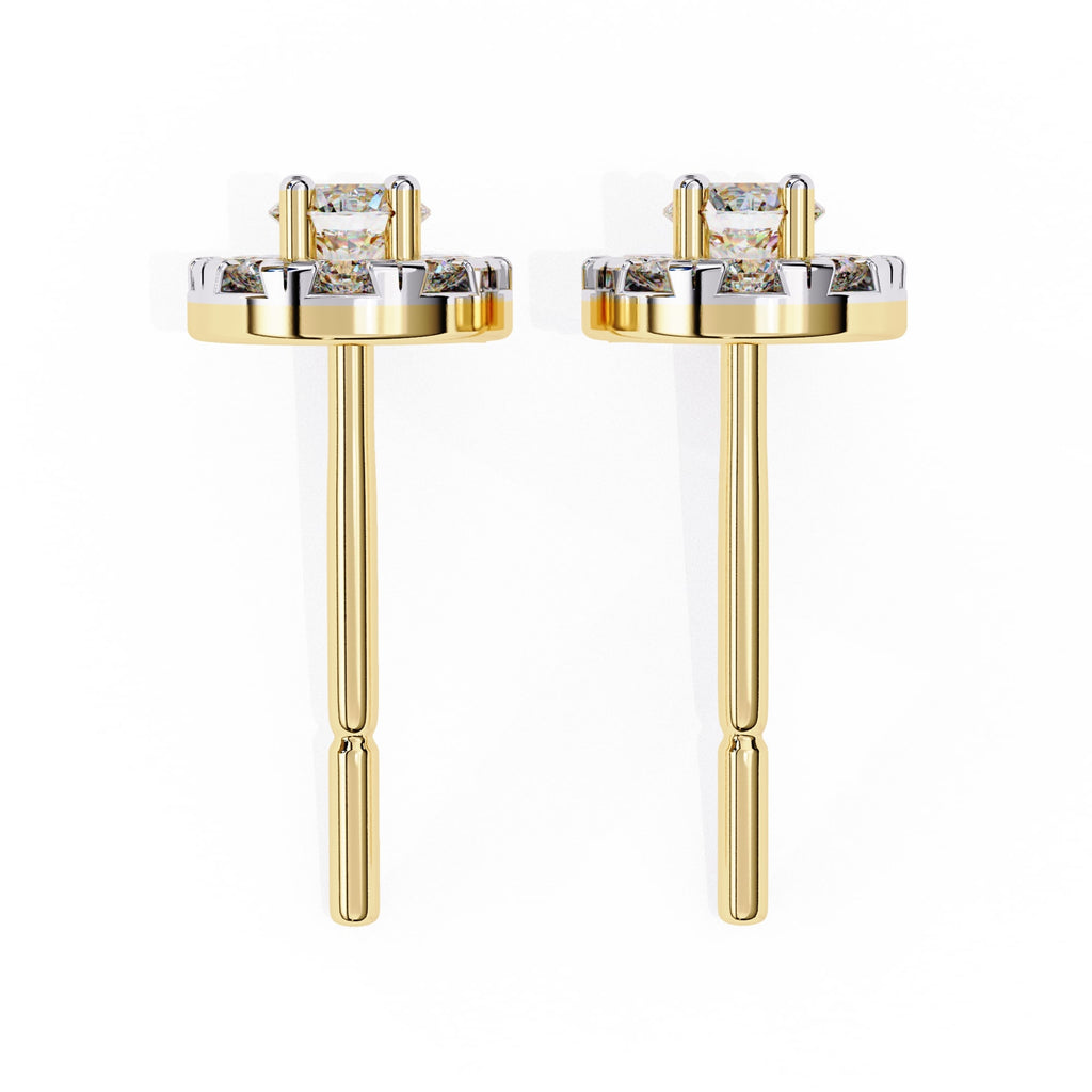 Round Brilliant Cluster Diamond Stud Earrings Halo Style