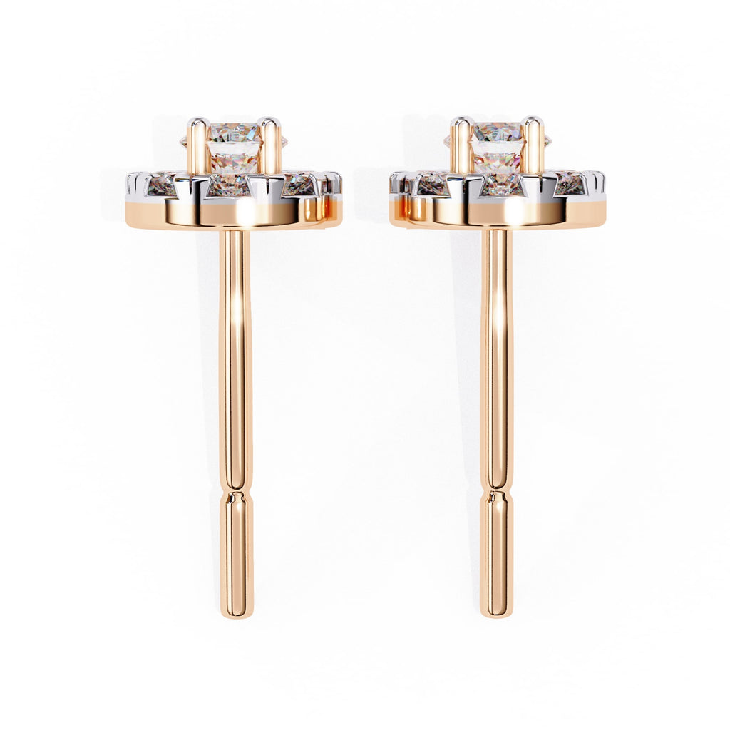 Round Brilliant Cluster Diamond Stud Earrings Halo Style