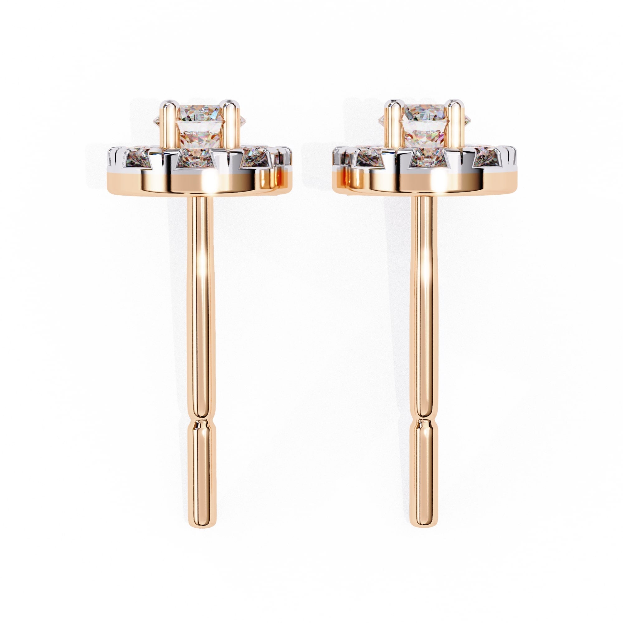 Round Brilliant Cluster Diamond Stud Earrings Halo Style