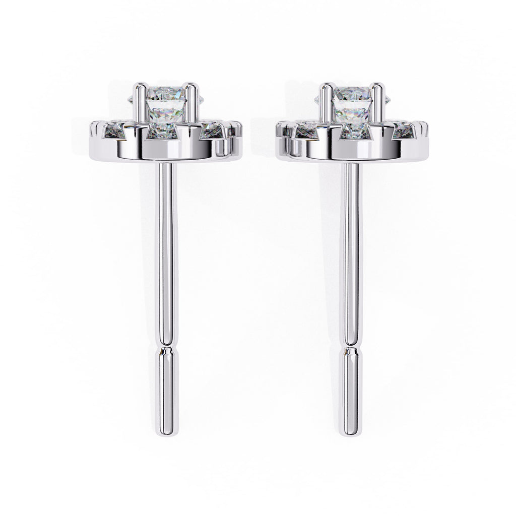 Round Brilliant Cluster Diamond Stud Earrings Halo Style
