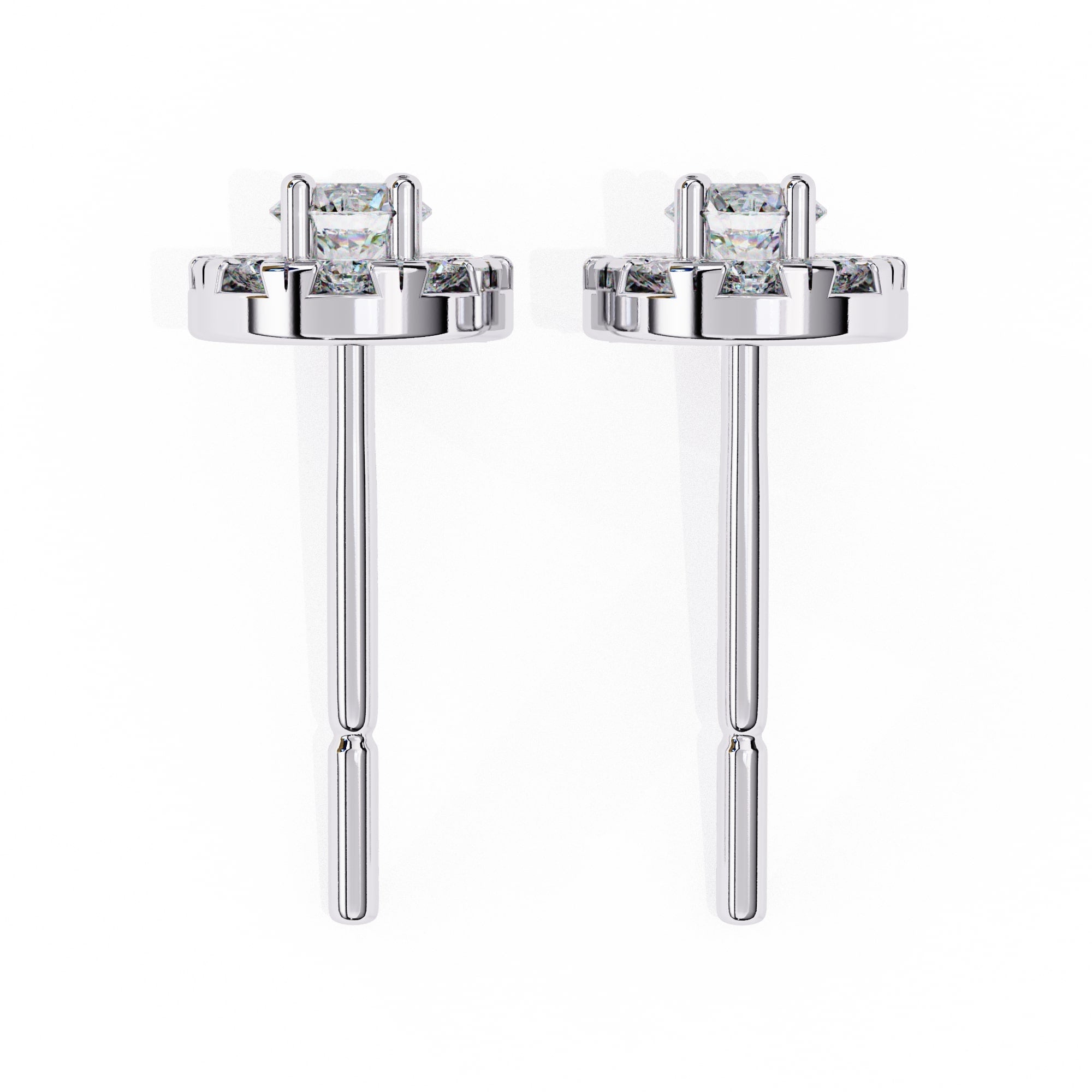 Round Brilliant Cluster Diamond Stud Earrings Halo Style