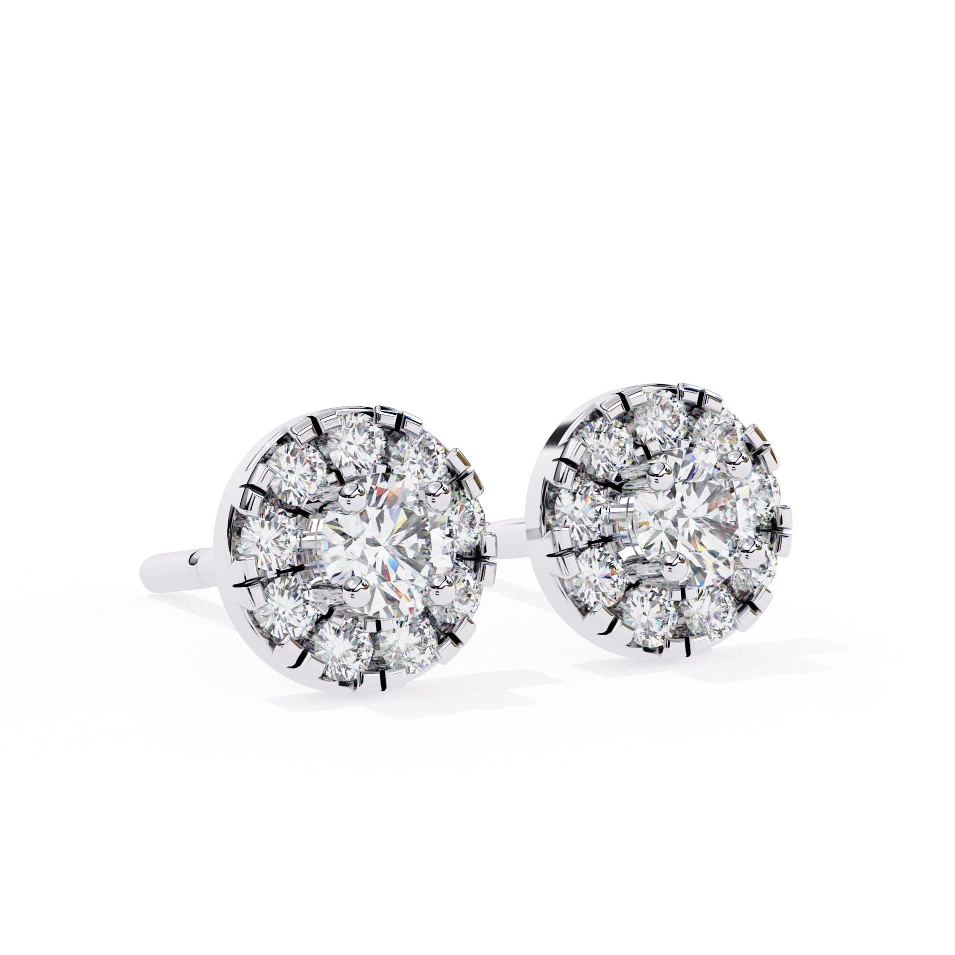 Round Brilliant Cluster Diamond Halo Stud Earrings