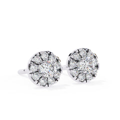 Round Brilliant Cluster Diamond Stud Earrings Halo Style
