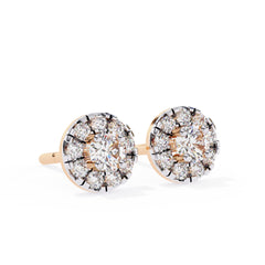 Round Brilliant Cluster Diamond Stud Earrings Halo Style