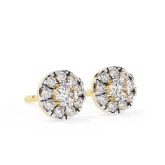 Round Brilliant Cluster Diamond Stud Earrings Halo Style
