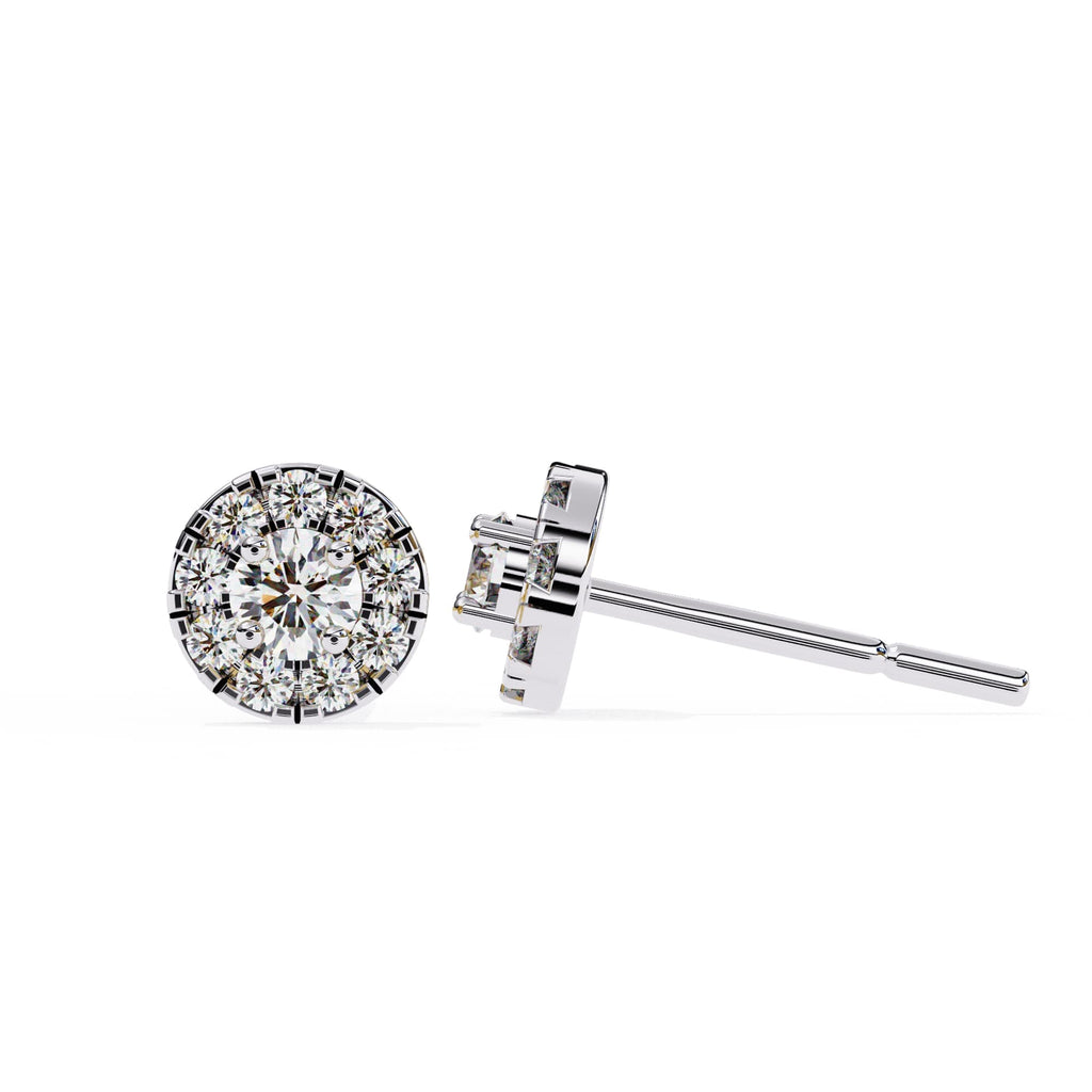 Round Brilliant Cluster Diamond Stud Earrings Halo Style