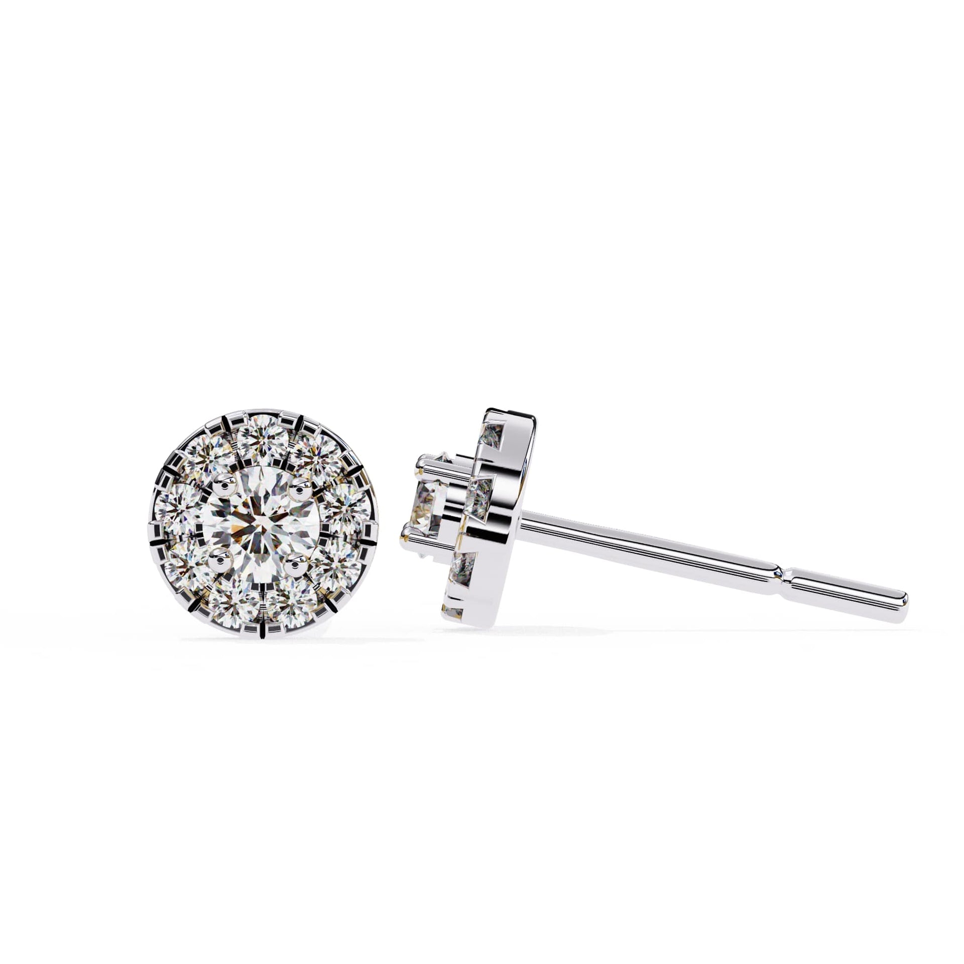 Round Brilliant Cluster Diamond Halo Stud Earrings
