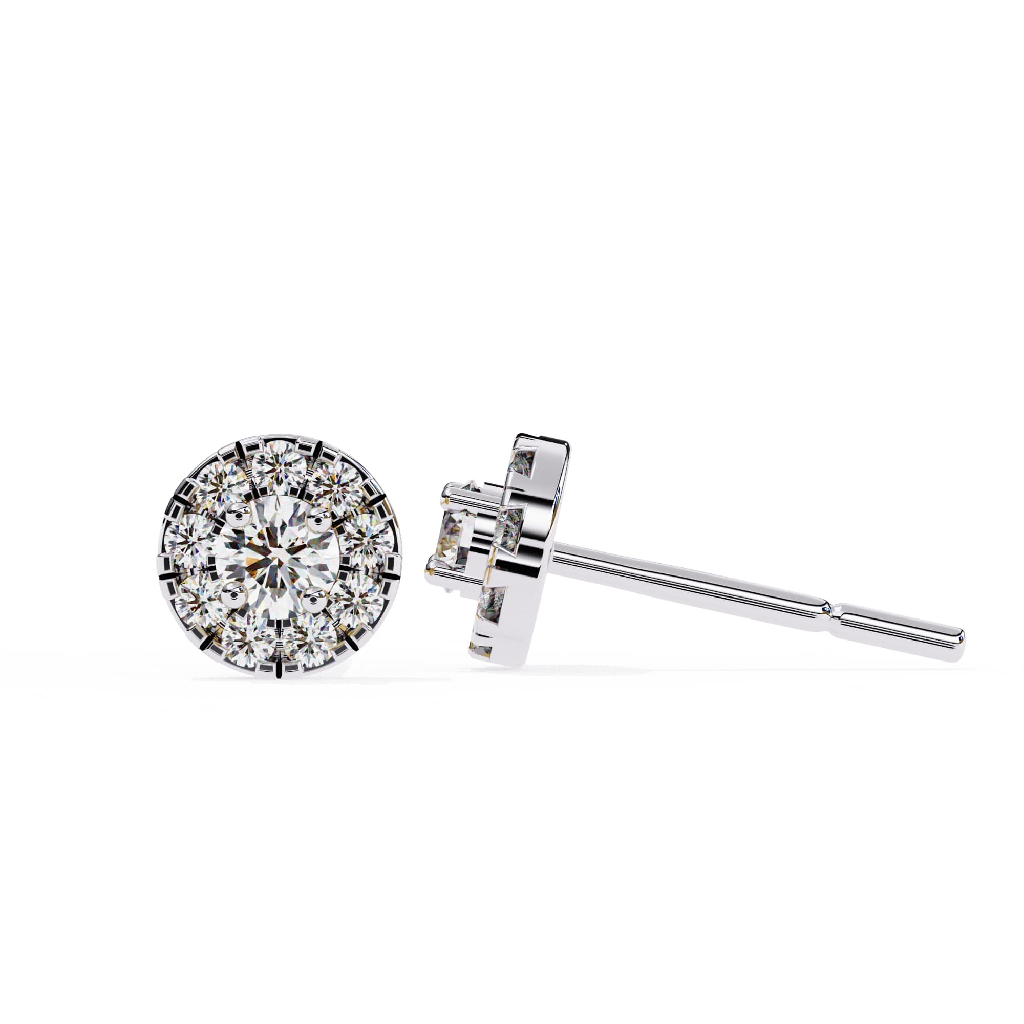Round Brilliant Cluster Diamond Stud Earrings Halo Style