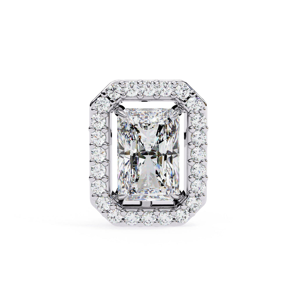 Radiant Diamond Stud Earrings Halo Style