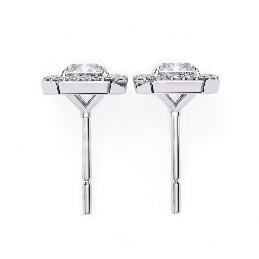 Radiant Diamond Stud Earrings Halo Style