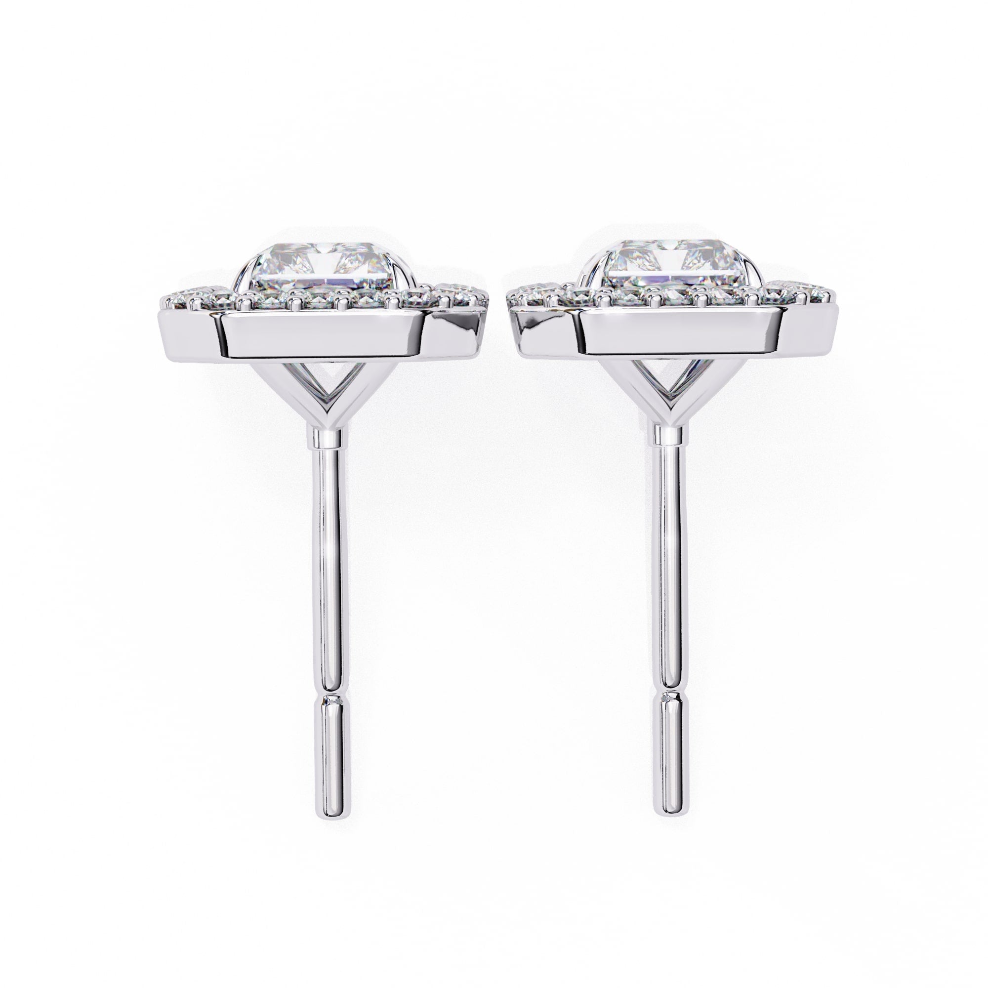 Radiant Diamond Stud Earrings Halo Style
